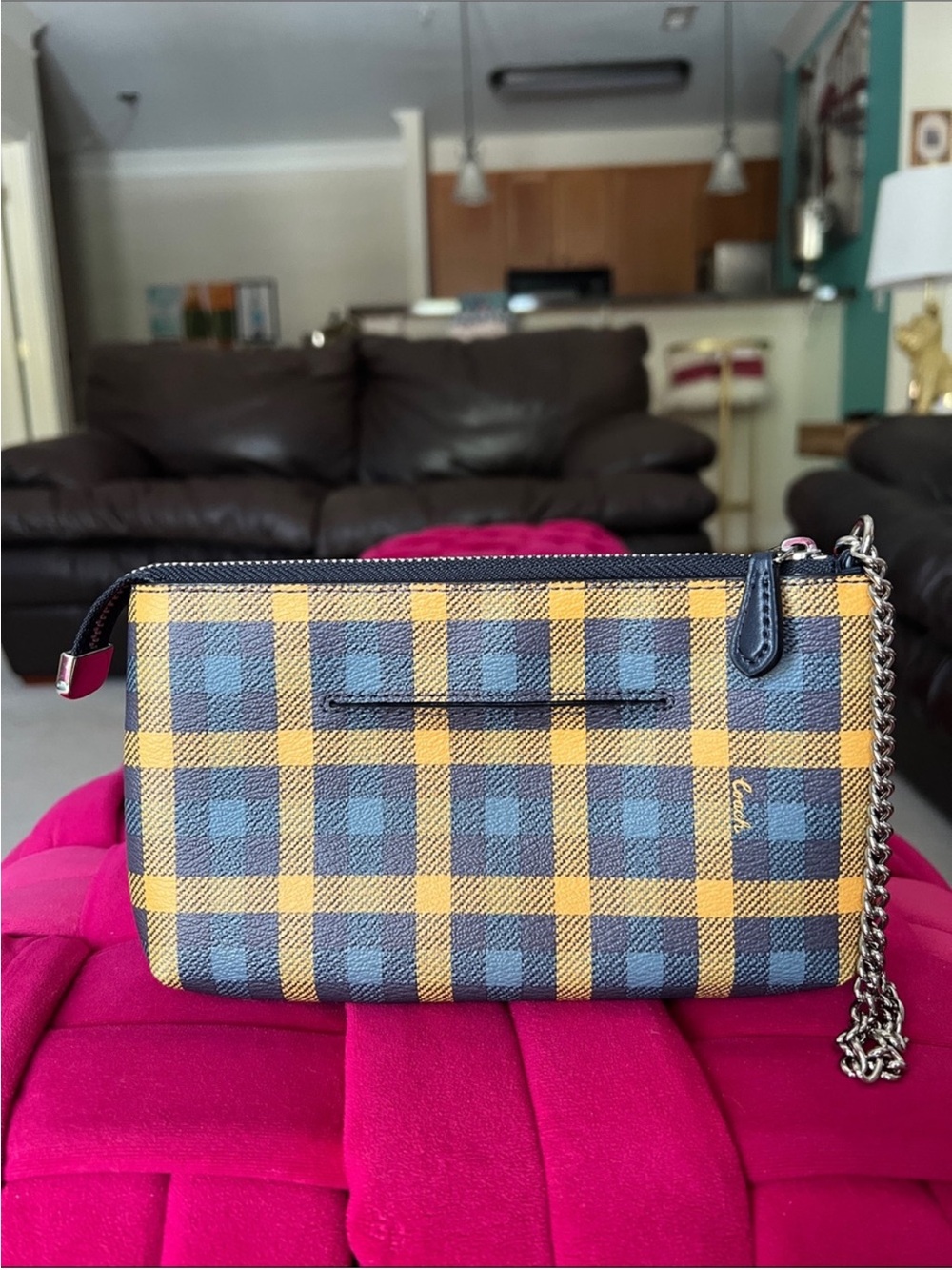 Coach Plaid Large Zip Wristlet Clutch - Picture 5 of 14